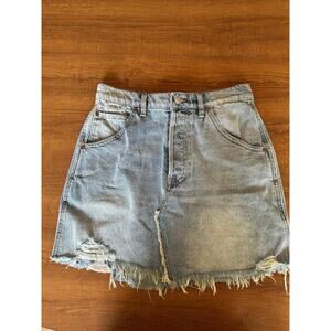 We the Free Brea‎ Cut Off Denim Mini Skirt Women's 28 Button Fly Distressed NWT